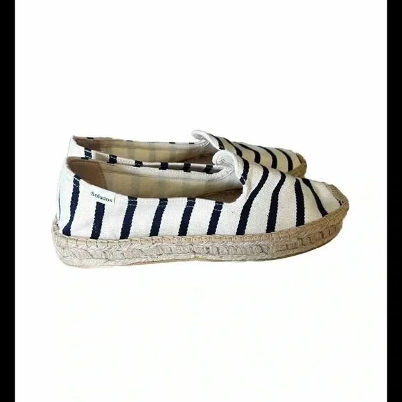 Soludos Womens Espadrille Classic Stripe Smoking Slipper White/Black Size 8 - Picture 2 of 8